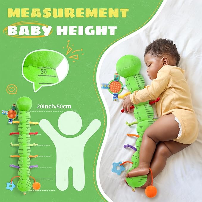 AWOTOY Baby Toys 6-12 Months Music Caterpillar,Stuffed Animals Infant Toys 0-3-6 Months,Teething Sensory Toys Tummy Time with Mirror Crinkle Rattle&Pull String for Boys Girls Gifts Birthday|Green