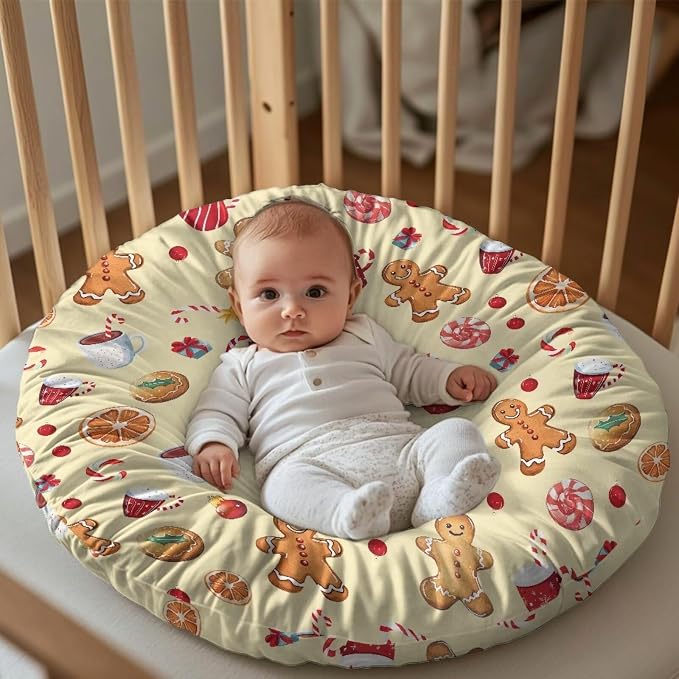 Gingerbread Man Nursing Pillow Cover Breastfeeding Pillow Slipcover for Baby Boys & Girls Nursing Pillow Case for Newborn Soft Fabric Fits Snug On Infant Pillow Not Included