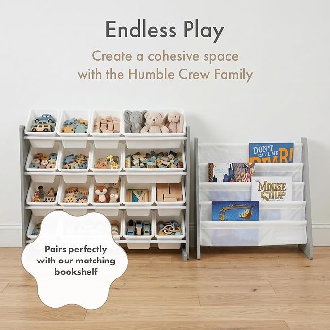 Humble Crew Supersized Toy Storage Organizer with 16 Removable Bins, Grey/White ??Large Toy Storage for Toddlers Ideal for Kids' Rooms, Playrooms, and Nurseries - Modern Toy Bins for Kids