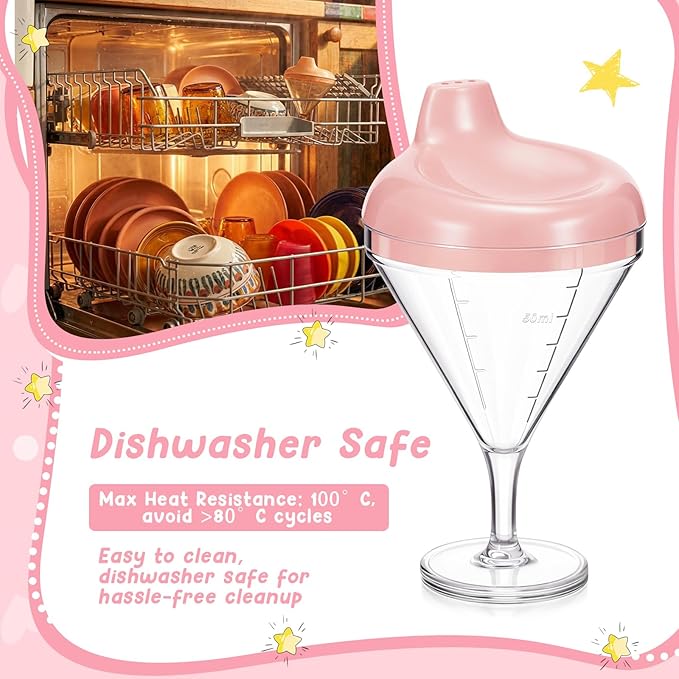 Irenare Martini Baby Wine Sippy Cup Spill Proof Plastic Cute Training Cup with Spout 2.7oz Baby Transition Goblet Beverage Milk Bottle for Kids Toddler Holiday Birthday Party Gift