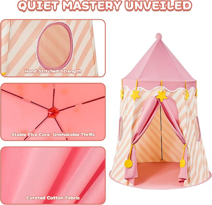 Hallo Deer Kids Play Tent, Princess Castle Pop Up Tent Kids with Star and Window, Portable Toddler Play Tent Indoor Outdoor, Playhouse Indoor Games for Boys & Girls Gifts (Strawberry Pink)