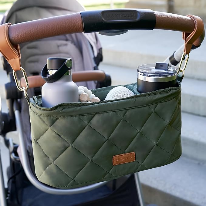 Beautiful Stroller Caddy Organizer With 2 Cup Holders ??Luxury Stroller Bag, Universal Fit, Leather Straps & Zipper Pocket ??Spacious Accessories Perfectly Fits Doona, Nuna & Uppababy Strollers
