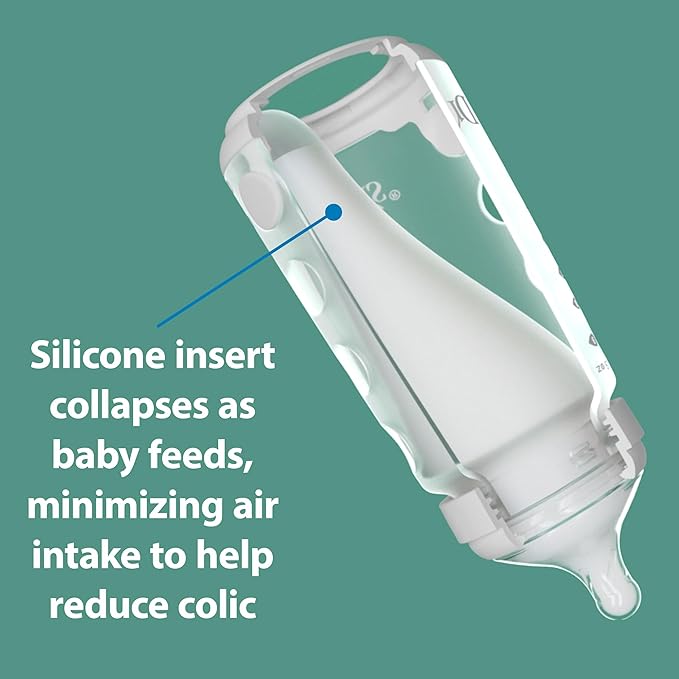 Dr. Brown's Silicone Baby Bottle with Collapsible Insert Designed to Reduce Colic, 5 oz with Wide-Neck Level 1 Slow Flow Nipple, BPA-Free, 0m+, Pink, 4-Pack