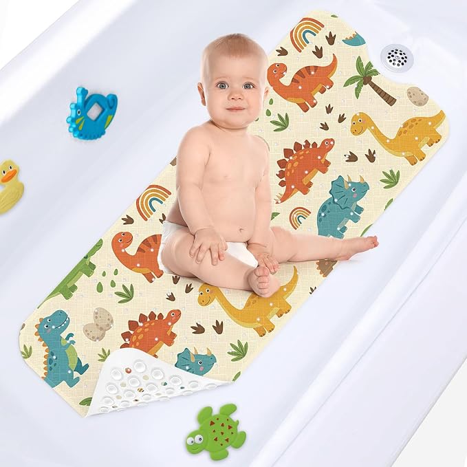 Dinosaur Cute Boho Bathtub Shower Mat Cartoon Rainbow Non-Slip Tub Extra Long Bath Floor 40X16 Inch Machine Washable for Bathroom Tub Bath Mat for Toddler and Baby