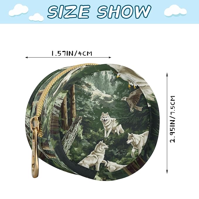 Pacifier Holder with Clip Pacifier Case for Diaper Bag Round Baby Pacifier Pouch Box Bag Portable Wolves and Eagles Green Forest