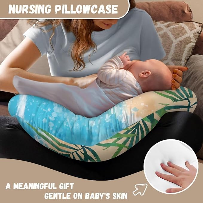 Beach Ocean Nursing Pillow Covers Slipcovers for Breastfeeding Moms, Ultra Soft Breathable Feeding Pillow Slipcover for Baby Boy Girl