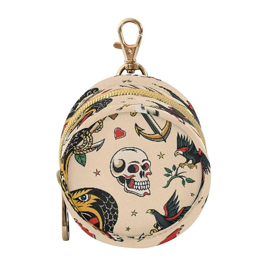 Pacifier Holder Old School Tattoo Pacifier Storage Case with Zipper & Metal Hook Buckle Portable Container for Baby Binky