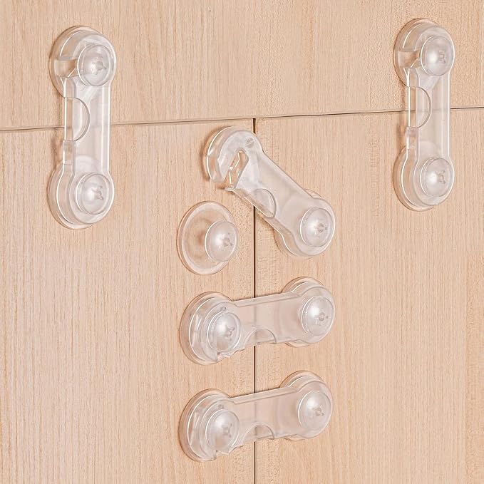 Cabinet Locks Child Proofing Safety 5 Pack - Baby Cupboard Drawer Kitchen Safe Latchs with Strong Removable Adhesive No Tools and Drilling Required (Clear)