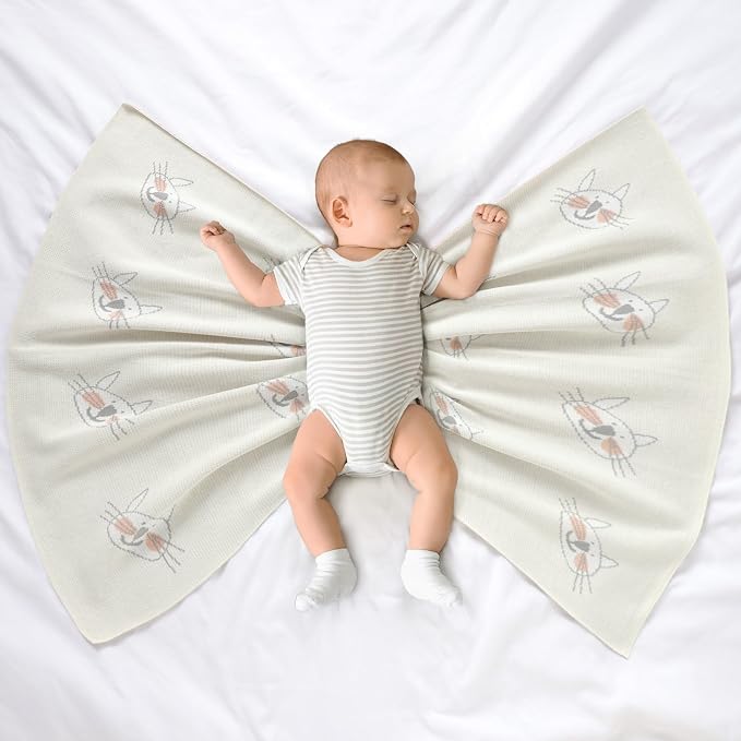 Hadetoto Baby Blankets for Boys and Girls, Newborn Knitted Cotton Swaddle Blankets Neutral Crochet Receiving Blanket, Baby Essentials, Registry & Gift, 40 x 30 inches