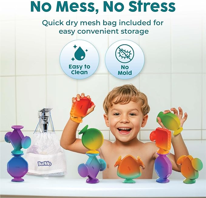 BUNMO Big Shapes Color-Changing Textured Suction Bath Toys for Toddlers 1?? (10 Pack), Extra Large Silicone Bathtub Toys, BPA-Free Suction Cup Toys, Bath Toys for Kids Ages 1+, Sensory Bath Toys