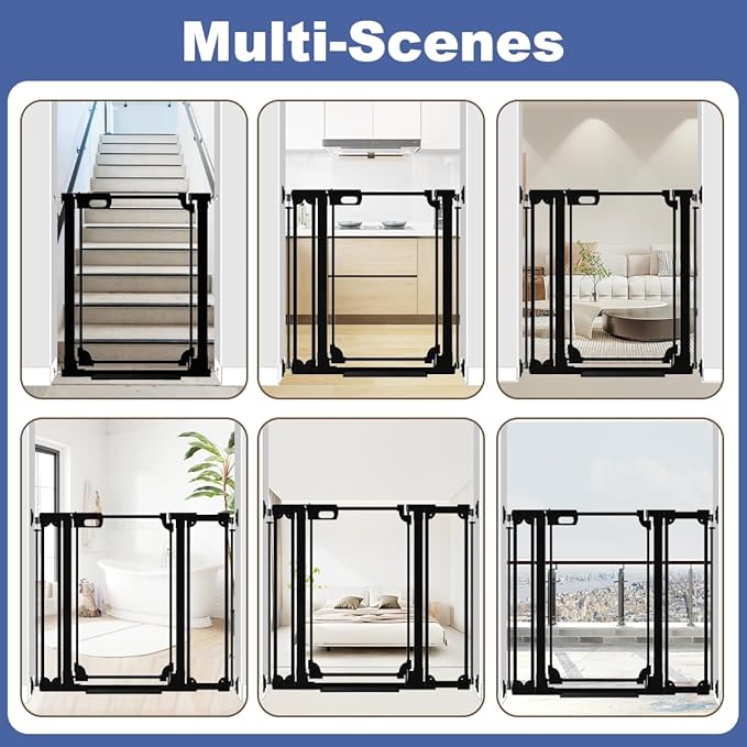 40" Clear Tall Baby Gate with Door, 29.5"-37.7" in Wide Pet Gates for Large Dogs Cats, Walk Thru Extra High Doggie Gates Doorways Stairs Indoor, Pressure Mounted Safety Gates, Black