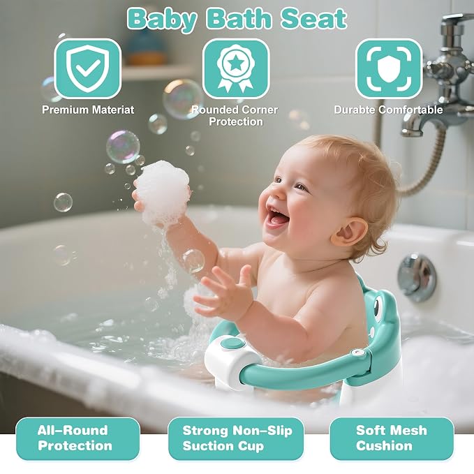 Baby Bath Seat for Babies 6 Months & up Non-Slip Toddler Bath Seats for Sitting Up Infant Bathtub Chair with Suction Cups and Soft Cushion for Baby Shower Tub Seat