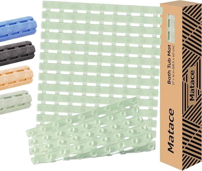 Bathtub Mat Non Slip - for Inside Bath Tub & Shower, Large 40x16 Inch, 261 Strong Suction Cups, Soft Textured Surface, Fast Drain & Quick Dry, Bathroom Safety Mat, Sage Green, Matace