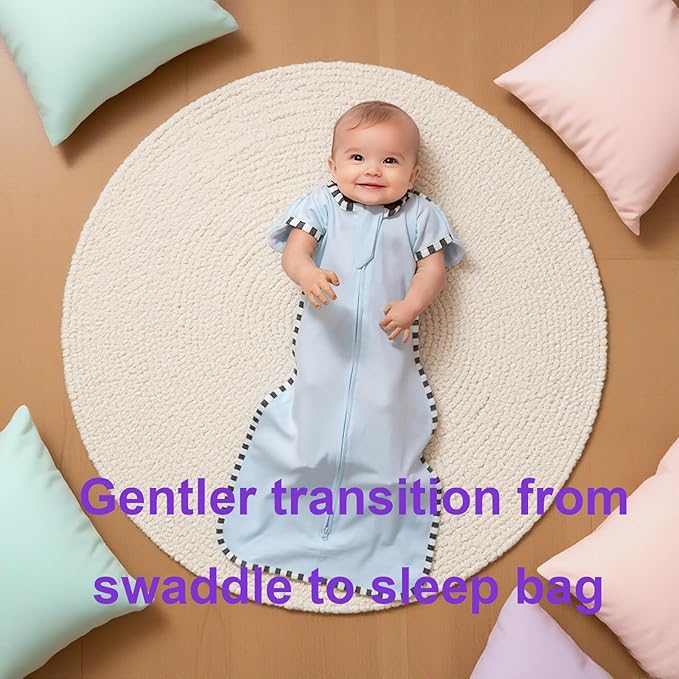 Swaddling Sleep Sack 2-Pack, 100% Cotton Newborn Wearable Blanket, Arms Up Design with 2-Way Zipper, Transitioning Breathable Swaddle (Dark Blue + Baby Blue, Medium 3-6 Months)