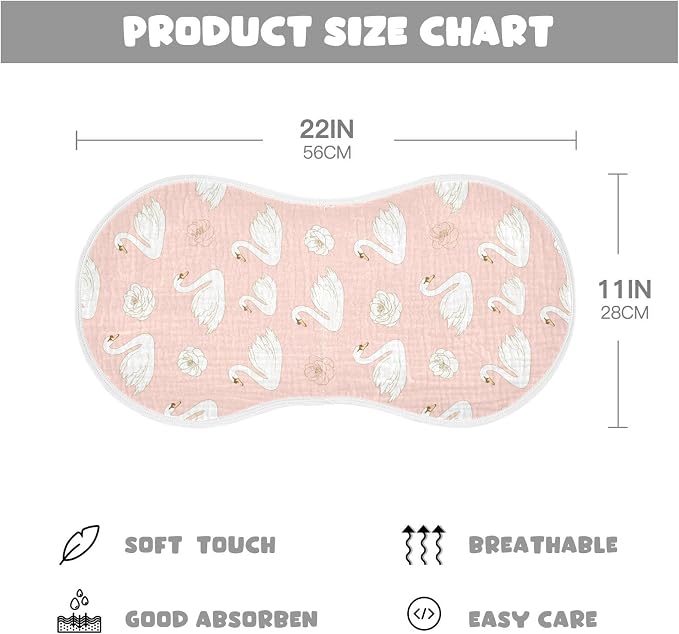 Muslin Burp Cloths Swans Pink Flowers Print Cotton Baby Burp Cloths 2 Pack Ultra Absorbent Soft Thick Burping Cloth for Newborn Baby Boys Girls 22"x11"