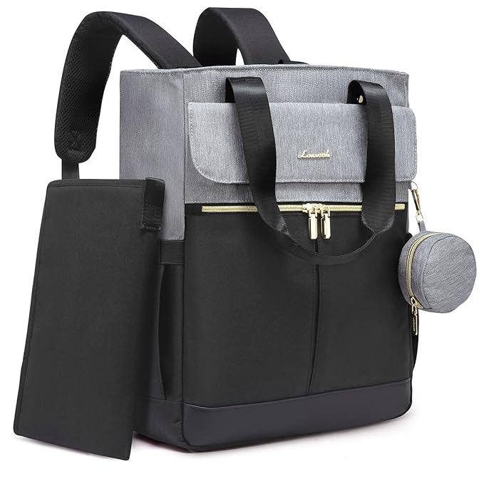 LOVEVOOK Diaper Bag Backpack,Diaper Bag Tote with Insulated Pockets,Baby Bag for Girl Boy with Changing Pad,Large Baby Diaper Bag with Pacifier Case,Anti-Theft Travel Backpack for Women,Black-Gray