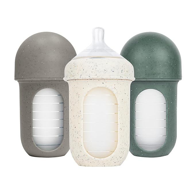 Boon Nursh Bottles - Silicone Baby Bottles Help Ease Colic Symptoms - Reusable Food-Grade Silicone Pouches with Polypropylene Shell - Medium Flow - 8 Oz - Speckle Green