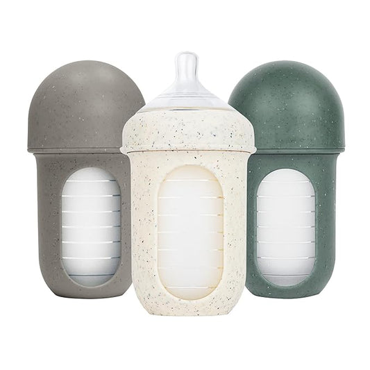 Boon Nursh Bottles - Silicone Baby Bottles Help Ease Colic Symptoms - Reusable Food-Grade Silicone Pouches with Polypropylene Shell - Medium Flow - 8 Oz - Speckle Green