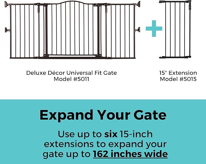 Toddleroo by North States - 6-Bar Extension for Deluxe Décor Gate: 15 Inch Baby Gate Extension - Add Up to 6 Extenders - Black