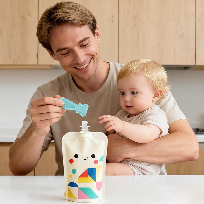 Baby Food Pouch Spoon Attachment (5-Pack, Blossom) ??Designed for Small Mouths & Stage 1 Weaning ??Ultra-Soft Silicone Feeder for Sensitive Gums ??Universal Fit Pouch Topper with Travel Cases