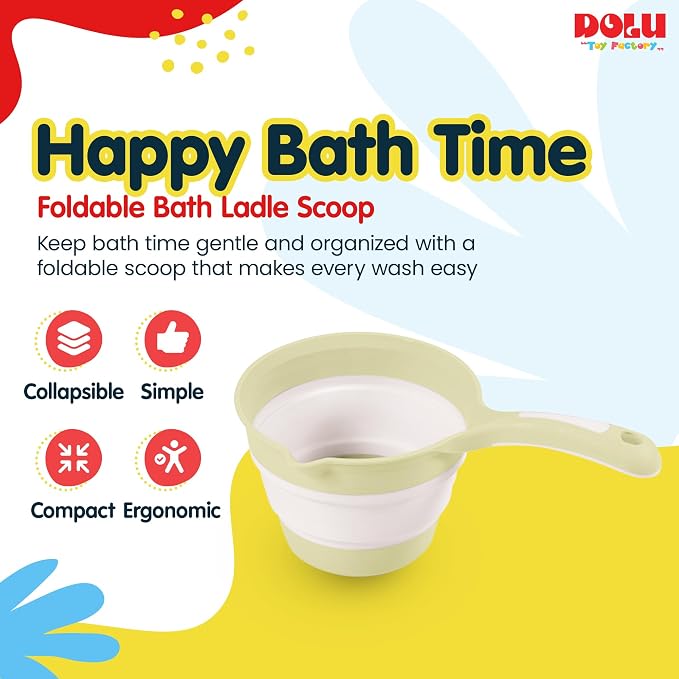 DOLU Foldable Bath Ladle for Compact Toddler Wash Tub, Portable and Space Saving Design Ideal for Ages 6 Months and Older, Eco Green