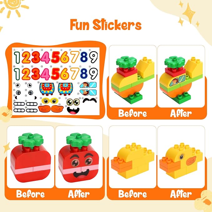 Creative Building Blocks - 116 Pieces Large-Size Blocks, Build Train Animal, Ideal STEM Toy for 3 Year Old Kids
