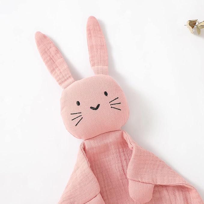 Organic Cotton Bunny Loveys for Babies,Newborn Baby Lovey Security Blanket,Lovies for Babies New Born Baby Unique Neutral Gifts Boys and Girls (Bunny1-Pink)