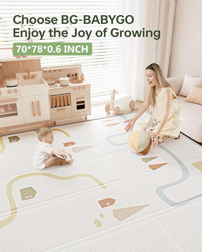 BG-BABYGO Baby Play Mat, Foldable&Waterproof Baby Play Mat for Floor, Reversible Foam Playmats for Babies Boy and Toddlers Infants, Edge Reinforcement Crawling Mat for Indoor&Outdoor&Travel(50*77*0.4)