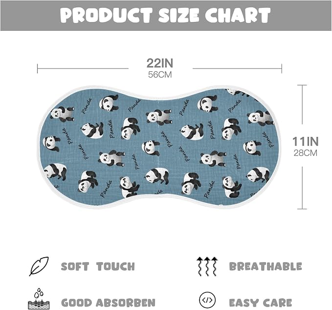Muslin Burp Cloths for Baby Boys and Girls - 4-Pack Ultra Absorbent Cute Panda Muslin Washcloths, Newborn Towel, Milk Spit Up Rags, Burp Cloth Bib for Unisex, 22 x 11 Inch