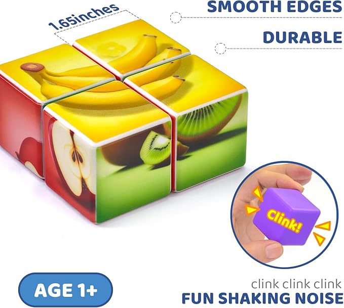 Pairez Toys Magnetic Blocks Toddler Toys, 1.65 inch Large Building Cubes for Kids Boys & Girls Age 1+, Fruit Magnet Puzzle Cubes, Preschool Educational Brain Teaser Toys