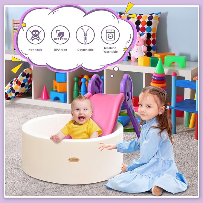 HARBOLLE Baby Ball Pit 27.6" Soft Round Memory Foam Ball Pits NOT Included Balls Indoor Outdoor Playpen for Babies Toddlers Kids Great Gift for Girls Boys, White