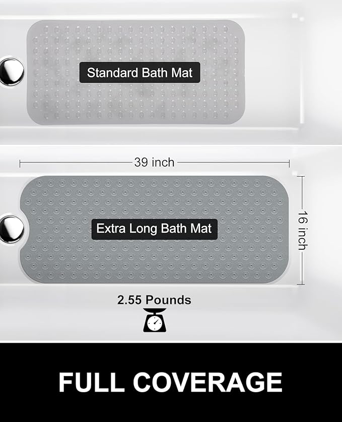 OTHWAY Bathtub Mat Non Slip, 39X16 inch Bath Mat for Tub, Machine Washable Bath Tub Mats with Reverse Suction Cups, Comfortable Rubber Bathtub Mat for Bathroom (Dark Grey)