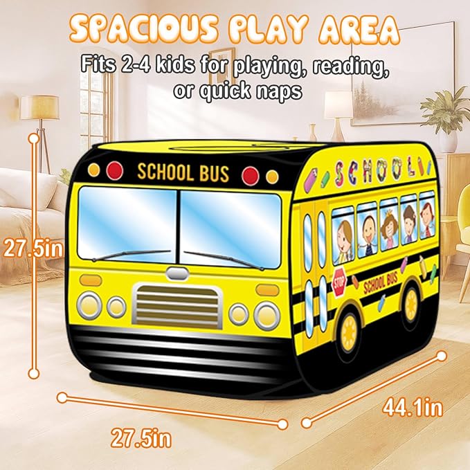 Dolanus School Bus Truck Play Tent Pop up for Kids Age 3, Playhouse Toys for 3 4 5 Kid Years Old Toddlers Boys Girls, Indoor Outdoor School Bus Toy, Birthday Gifts for 3+ Year Old Baby