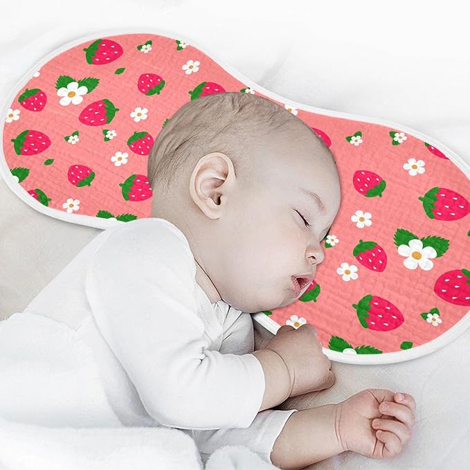 Muslin Burp Cloths for Baby Boys and Girls - 2-Pack Ultra Absorbent Strawberry Muslin Washcloths, Newborn Towel, Milk Spit Up Rags, Burp Cloth Bibs for Unisex, 22 x 11 Inch
