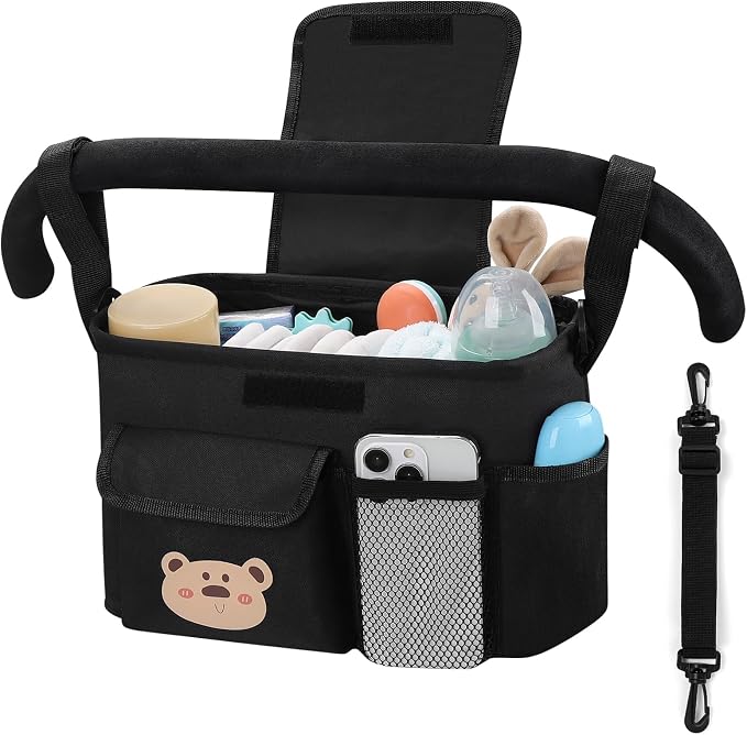 Accmor Universal Stroller Organizer with Cup Holder and Shoulder Strap, Stroller Bag Caddy Organizer Fits for Uppababy, Baby Jogger, Britax Strollers