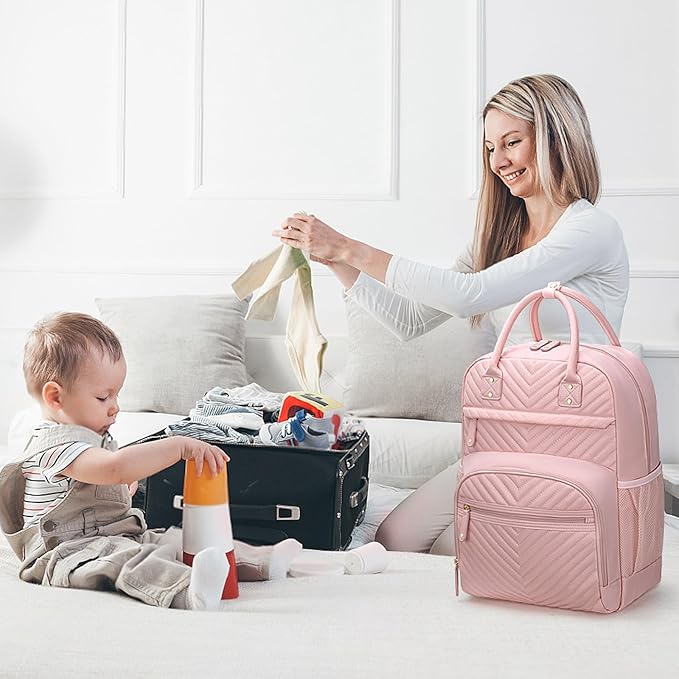 Tenot Diaper Bag Backpack Tote for Women Large Capacity, Baby Bag with Insulated Pockets Multifunctional Diaper Bags For Baby Girl Boy Waterproof Baby Bags For Boys Girls Maternity Bag Baby Pink