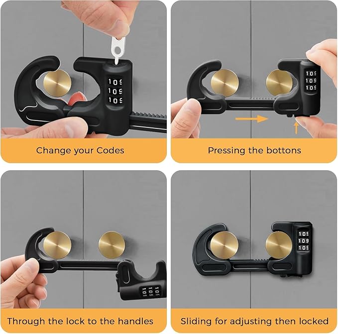 4 Pack U-Shaped Cabinet Locks with Combination Baby Proofing Cabinet Lock Child Proof Sliding Cabinet Door Locks Adjustable Drawers Cupboard Locks Baby Safety Cabinet Latches for Knob Handle (Black)