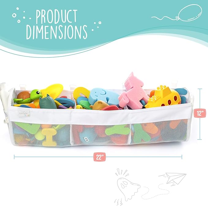 Comfylife Large Bath Toy Organizer ??3 Compartment Bath Toy Holder for Bathtub & Shower ??Quick-Dry Mesh with 4 Strong Adhesive Hooks ??Kids Toys Storage Net for Bathroom, shower & Tub
