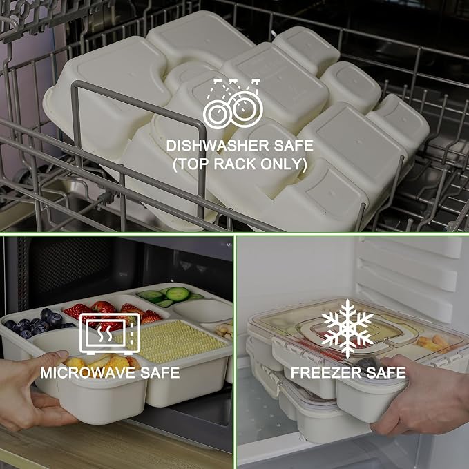 Caperci 2 Pack Snackle Box Container with 2 Sauce Cups - Large 8-Compartment Divided Serving Tray with Lid & Handle, Portable Snack Tray for Travel, Leak-Proof, Dishwasher Safe, BPA-Free (Set of 2)