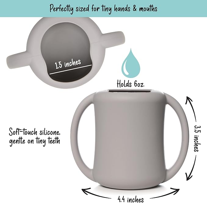 PrimaStella Silicone Baby & Toddler Training Cup with Handles (Stone)