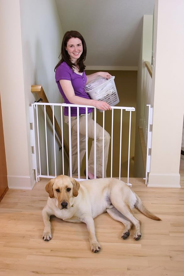 Regalo 2-in-1 Stairway and Hallway Wall Mounted Baby Gate, Bonus Kit & Easy Step 38.5-Inch Wide Walk Thru Baby Gate, Includes 6-Inch Extension Kit, Pressure Mount Kit, Wall Cups and Mounting Kit
