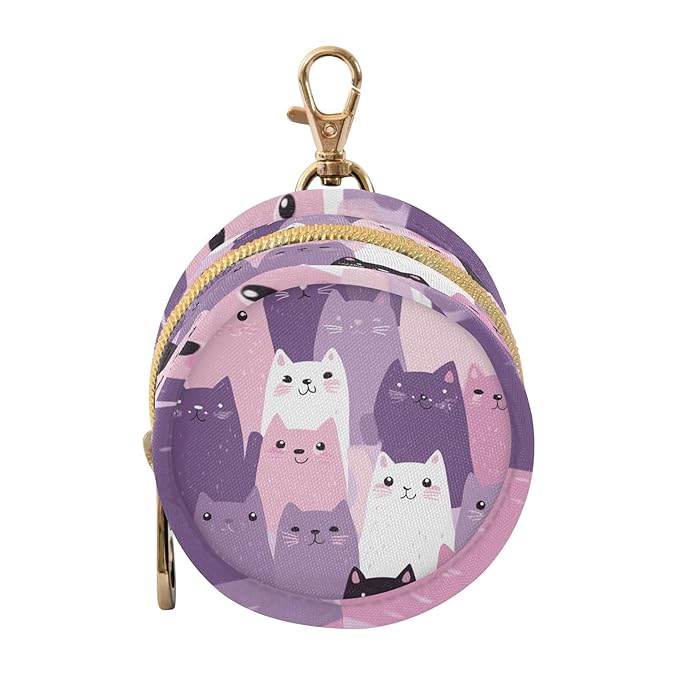Pacifier Holder with Clip Pacifier Case for Diaper Bag Round Baby Pacifier Pouch Box Bag Portable Pink and Purple Cats