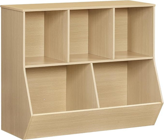 HOOBRO Kids Bookshelf, Bookcase Footboard, Toy Storage Cubby, Children's Toy Shelf, 35.4" L Storage Cabinet, Fit for Children's Room, Playroom, Hallway, Kindergarten, Natural NL32CW01