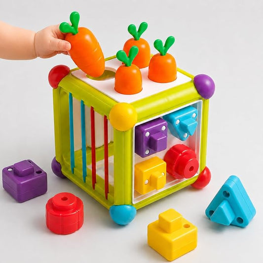 Montessori Activity Cube Toys for Toddlers, Sensory Carrot Shape Blocks and Educational Early Development Toy for Baby 1-3, Developmental Infant 1st Birthday Gifts.