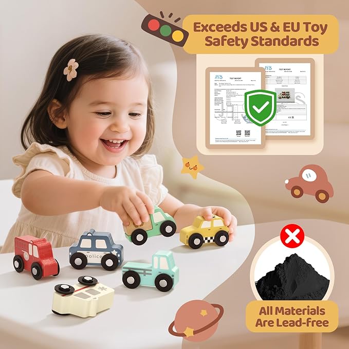 AIGIMU Wooden Toddler Puzzles,Montessori Puzzle for Toddlers 1-3,Montessori Toys for 1 2 3 Years Old Boys Girls Educational Toys with 6 Emergency and City Vehicles,Wooden Toy Cars for Toddler 1-3