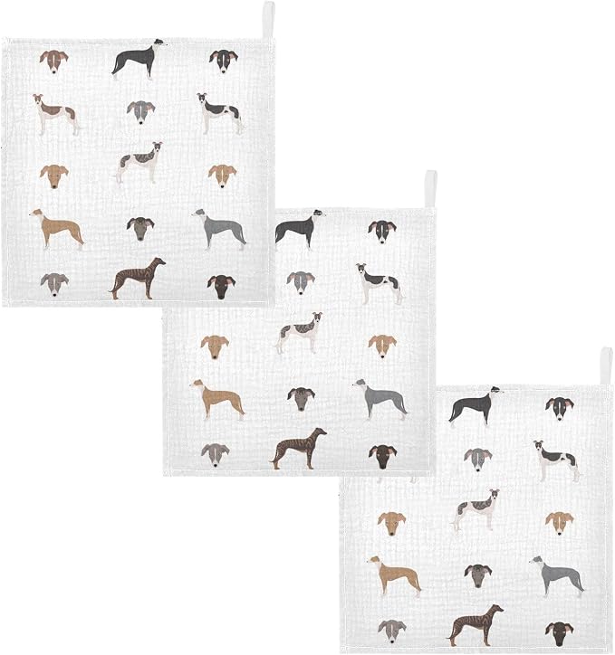 vvfelixl English Greyhound Dogs Baby Burp Cloths Baby Muslin Washcloths for Boys Girls Cotton Baby Face Towel for Newborn Infants Soft and Absorbent 11.8 X 11.8 in, 5 Pack