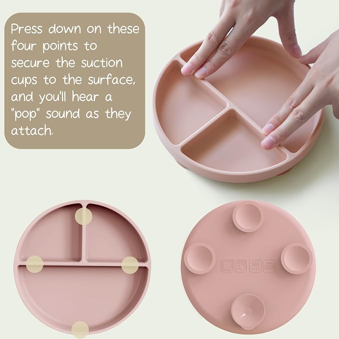 Moonkie Suction Plates for Baby 3 Pack and Silicone Baby Spoons Set of 4, 100% Silicone BPA-Free Baby Plates with Lids & Food Cover and Two Sizes Feeding Spoon with Case, Bundle