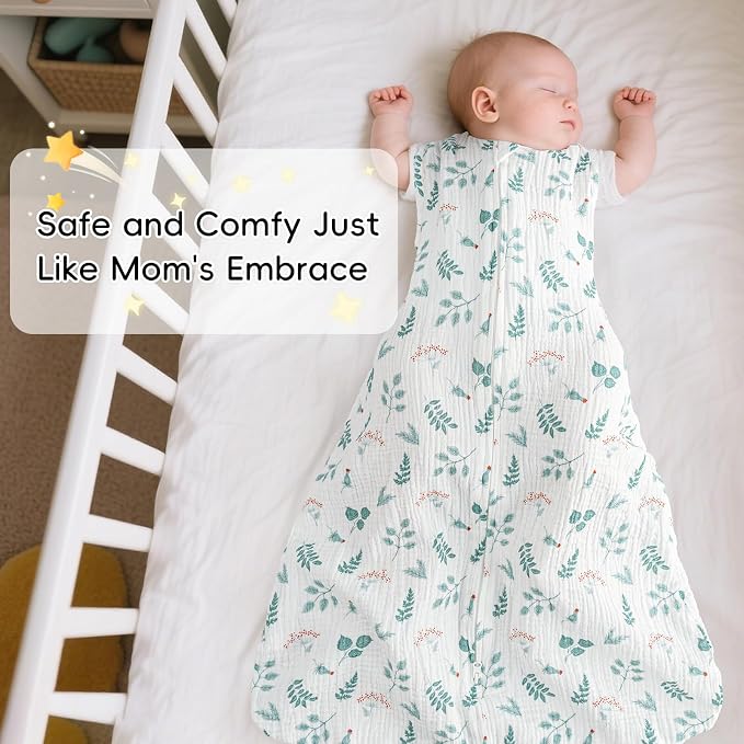 david's kids Muslin Cotton Baby Sleep Sack 18-24 Months, 2 Pack 100% Cotton Sleeping Bag for Summer, TOG 0.5 Baby Wearable Blankets with 2-Way Zipper, Soft Sleep Sacks for Newborn Infant, Forest