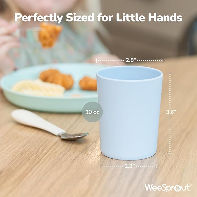 WeeSprout Bamboo Toddler Cups - 4 pc Set (10 fl oz), Organic & Non-Plastic Cup Pack for Toddlers, Big Kids or Baby, Natural