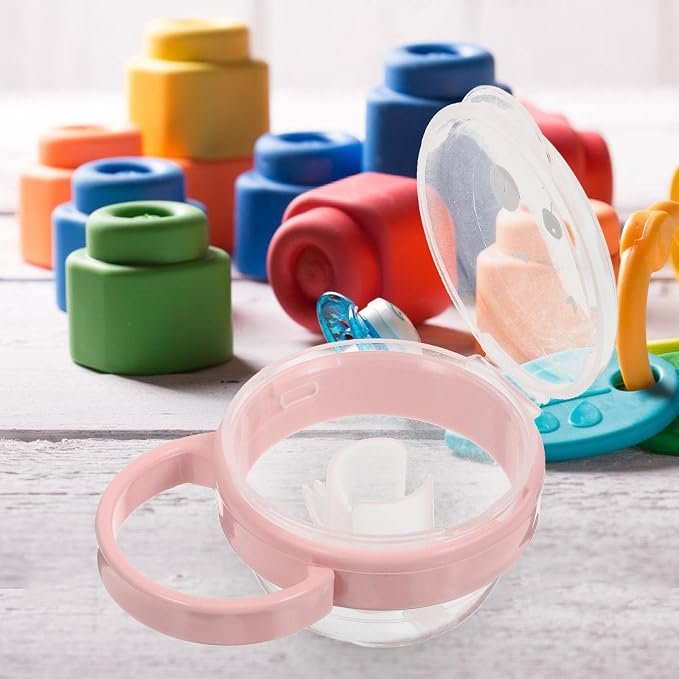 KOMBIUDA Portable Pacifier Case for Travel Holder Dustproof Storage Box with Hook for Hygiene Pink Animal Design